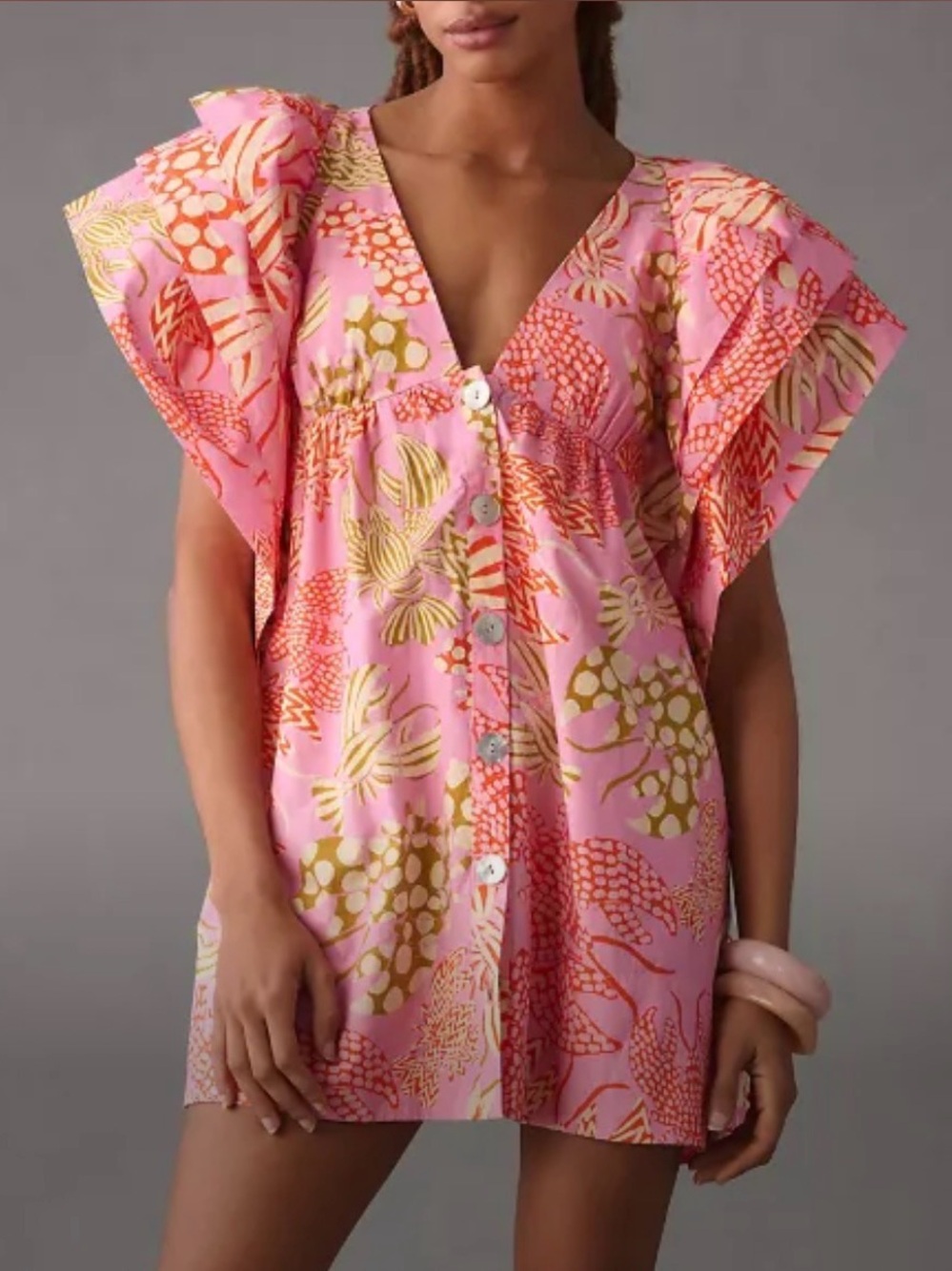 FARM Rio Mixed Lobsters Button-Front Mini Dress